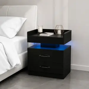 Night Stand with Charging Station, LED Nightstand with U-S-B Ports and Outlets for Small Spaces, Modern Bedside Table featuring 16 Adjustable Light Colors, Bedside Table End Tables Bedroom Decor