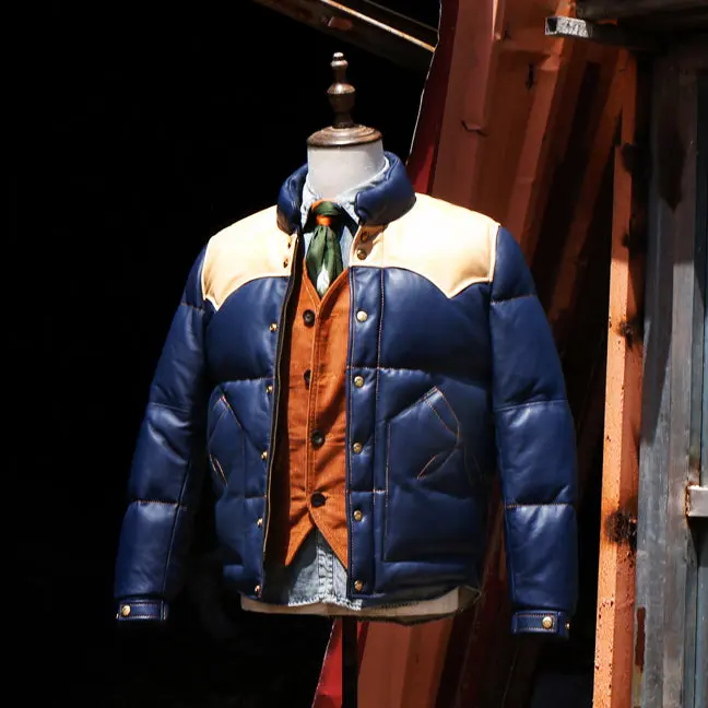 Women's Blue Designer Puffer Leather Jacket - Brando