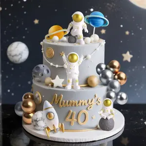 Outer Space Cake Toppers, Astronaut Rocket Stars Cake Decorations for 1st Trip Around the Sun, 2nd Birthday & Baby Shower (Home & Festive Party Supplies)