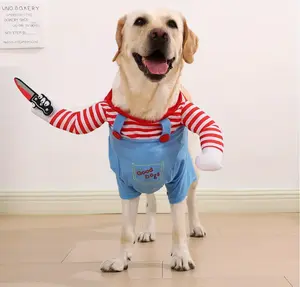 Funny Halloween Pet Costume for Cats & Dogs – Killer Doll Cosplay Outfit with Knife, Cute Cat Dog Dress Up Clothes
