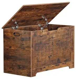 New Choice Deal Storage Chest Bench w/ 2 Safety Hinge Wood Toy Box Lift Top Entryway Rust Brown