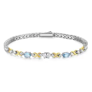 FANCIME "Eternal Duo" March Birthstone Aquamarine Sterling Silver Tennis Bracelets