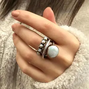Retro Style Faux Pearl Ring for Women, Wedding Engagement Party Jewelry, Ideal Valentine's Day Gift
