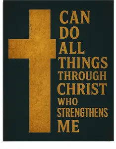 I Can Do All Things Through Christ Scripture & Gold Cross Inspirational Christian Wall Art Religious Scripture Decor For Home, Office, Prayer Room, Church 11x14 Unframed Print