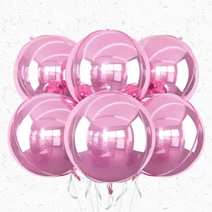 6Pcs Pink Round Foil Balloons,Giant 4D Round Ball Balloons,22 Inch Metallic Pink Balloon for Birthday Wedding Graduation Prom Party Decorations