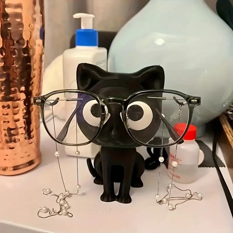 Cute Cat Design Eyeglasses Frame, Durable Plastic Glasses & Stylish Stand Accessories, Ultra-Cute Desktop Organizer, Fits Home Office Room Decor, Holder