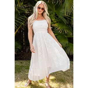 Dreaming Heart Lace Detail White Maxi Dress