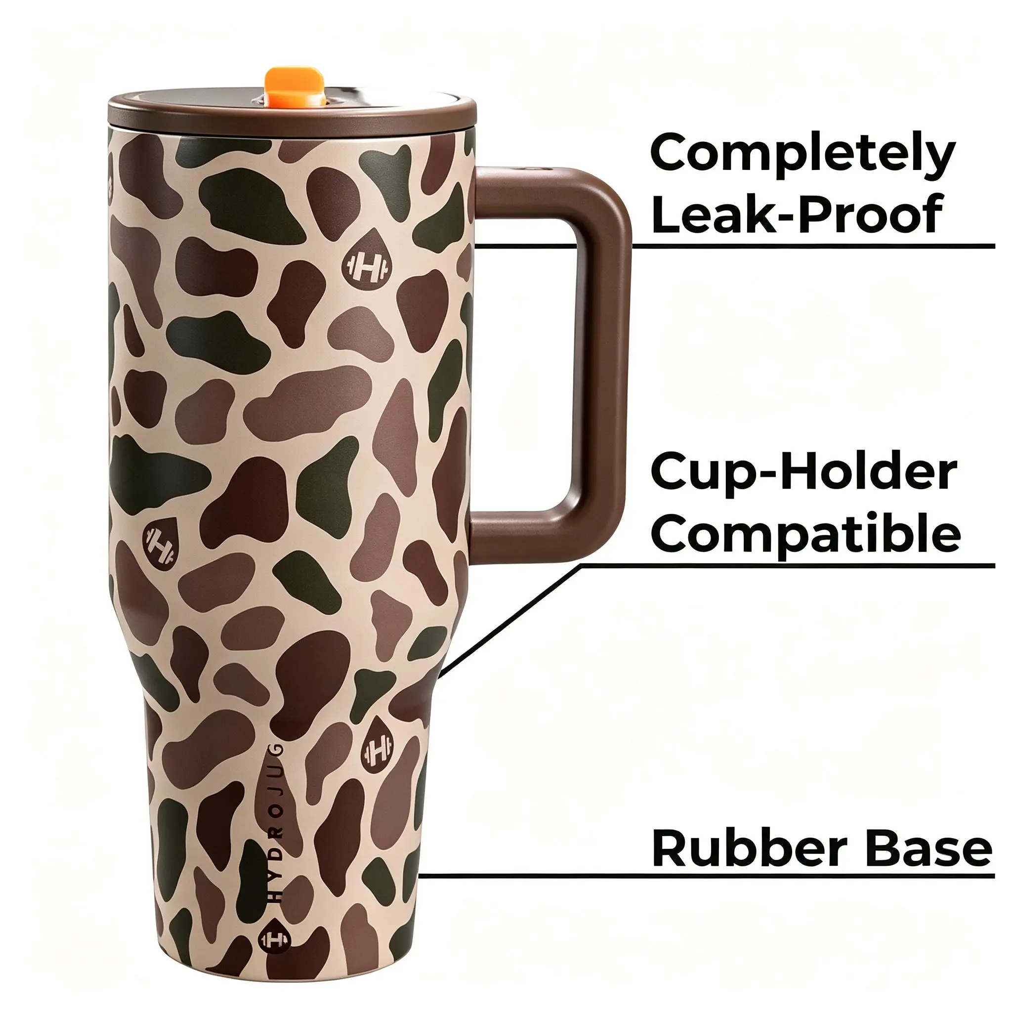 HydroJug Traveler 40oz Tumbler - Duck Camo Leakproof Insulated Water Bottle with Handle & Straw Drinkware Flask Bottled Portable Lid