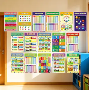 16pcs Montessori Learning Posters for Kids 1-5 - ABC, Numbers, Homeschool & Classroom Wall Charts for Toddlers