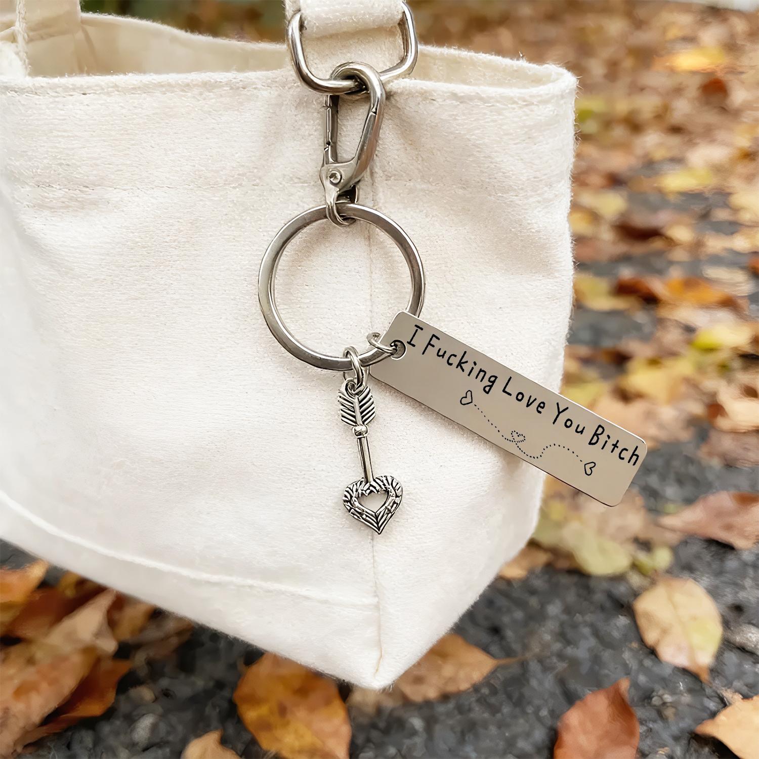 Stainless Steel Best Friend Keychain Accessories - Custom Text Letters Love Statement Keychain for Women, Engraved "I Fucking Love You" Funny Adult Birthday Christmas Friendship Gift for Him/Her, Custom Text Keychains