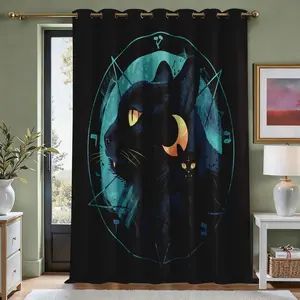 Blackout Sliding Door Curtains for Living Room, Black Cat Print Extra 71 Wide Window Curtain Panels for Sliding Glass Door, Thermal Insulated 1 Panel Grommet