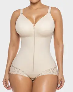 LUXSEREN Women's Basic Minimalist Faja Body Shaper Bodysuit - Adjustable Zippered Lace-Trimmed Waist Trainer with Tummy Control, Hip Compression, Breathable Fabric, Bottom Support, All-Season Slimming, Postpartum Recovery,summervibes