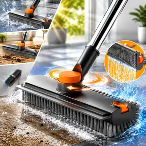 3-in-1 Household Squeegee and Scrubber, Thick Hard-Bristle Tool with Rotatable Stainless Steel Long Handle - Dual-Purpose Scraper for Toilet Gaps, Concrete Floor Squeegee, Floor Squeegee For Concrete Floor