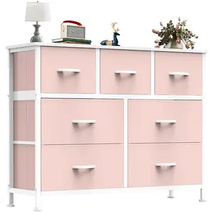 Tall Fabric Storage Dresser with Wooden Top – Spacious Tower Organizer with Drawers for Kid Room, Closet, Entryway, Nursery, Stylish & Functional Storage Solution for Toys, Clothes & Accessories