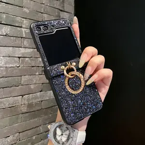 Glitter Ring Buckle Case for Samsung Galaxy Z Flip 7 6 5 4 3 flip7 flip7FE Luxury Bracket Bling Diamond Textured Hard PC Back Cover