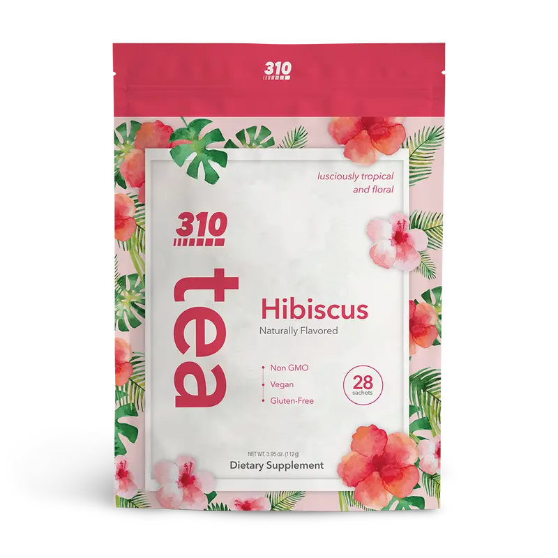 310 Nutrition Hibiscus Herbal Tea - Daily Detox Support for Clean Living & Wellness 28 Servings Natural Honey Lemon Sugar Beverage Berry Drinks | Clearance Sale | Exp. Aug 1