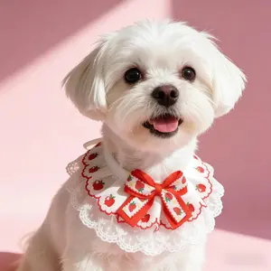 Strawberry Lace Pet Scarf，Prevents drooling, resists dirt, and protects pet hair，Must-Have for Long-Haired Dogs，High appearance value, anti-dirty, comfortable, adjustable, easy to clean.Takes great photos.Pet Scarf Drool Cloth Pet Outfit #Cute Pet Goodies
