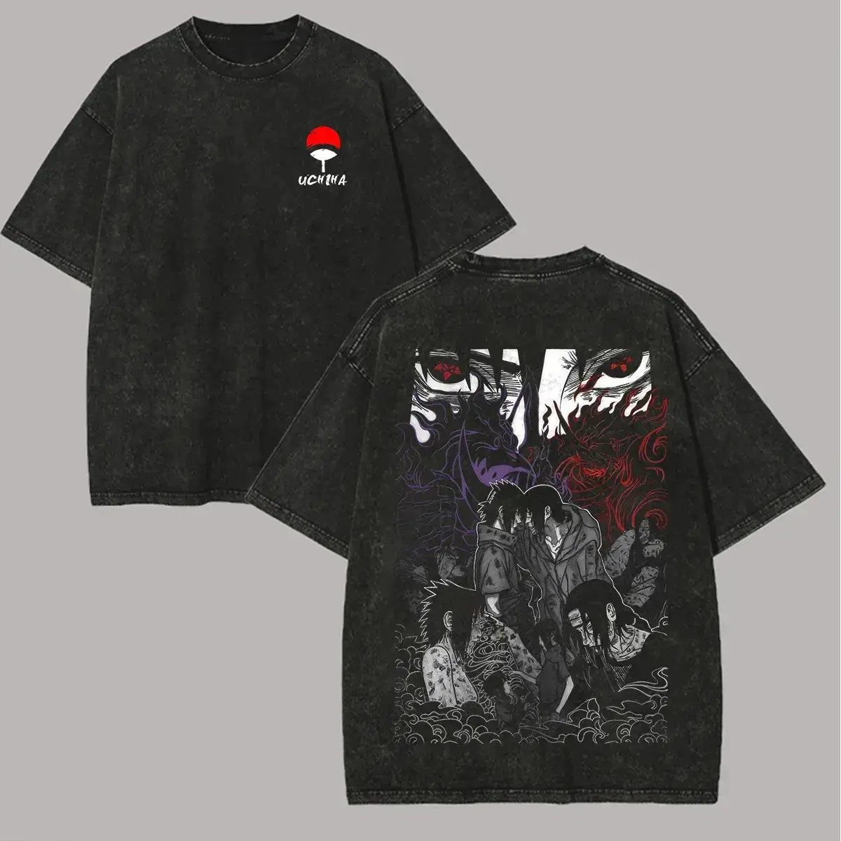 Naruto Itachi Sasuke T Shirt Brothers Uchiha Sharingan Vintage Acid Wash Streetwear Oversized Retro Anime Men Tees Clothing