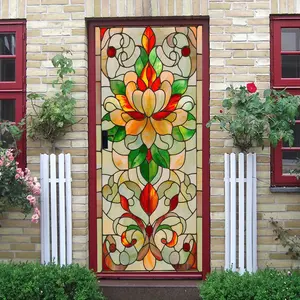 2pcs Vintage Church Stained Glass Style Wall Stickers Self Adhesive Removable Colorful Art Decorative Door Stickers for Living Room Home Decor Window Glass Decals Classical Pattern Mural