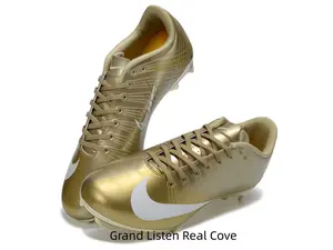 Full metallic gold soccer cleats with matte white graphic and matching golden laces