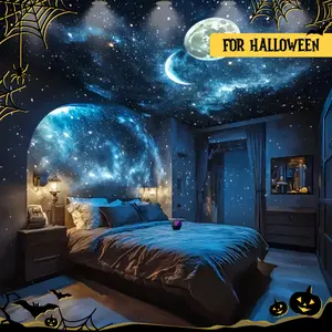 Stars and Moon Projection Night Light Fairy Light Room Bedroom LED Ambient Light Music Sync Color-Changing Projector Light Gifts for Family and Friends Birthday Party Christmas Halloween Gifts Home Decoration Tabletop Ornaments