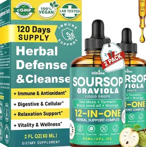 HIIHONE (2 Pack 12 in 1 Soursop Bitters Liquid Drops with Sea Moss, Moringa, Turmeric, Black Seed Oil for Immune, Digestive & Antioxidant Support, 2 Fl Oz
