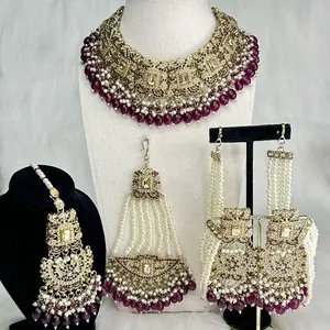 Gorgeous Bridal Jewelry Set, Necklace Earrings With Ear Chain Tikka and Jhumar