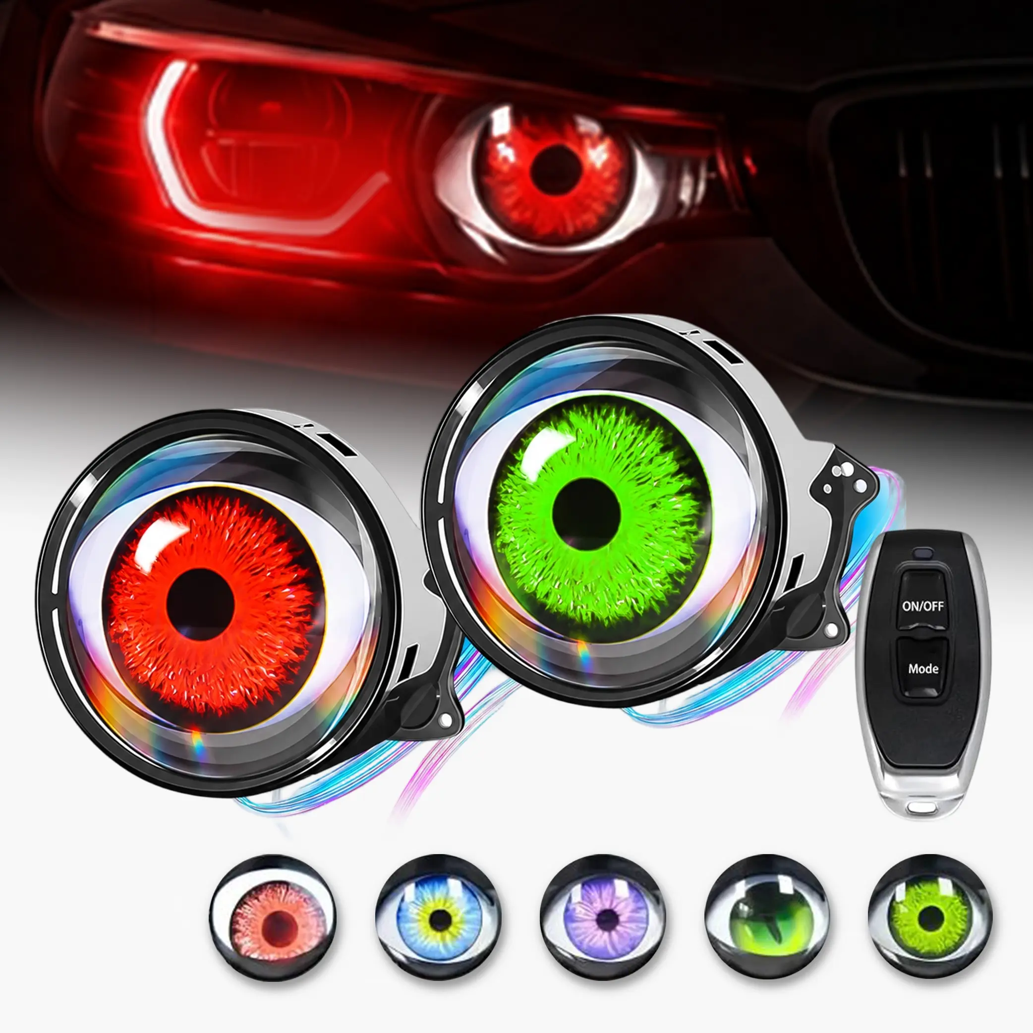 DIBMS Devil's Eye Car Headlights, Dynamic Devil's Eye, Adjustable Eye with Remote Control Led Dynamic Devil's Eye, Mini Lens Car Eyeball Lights, Dodge Challenger Trim Dynamic Headlights Adjustable LED Devil Eyes Headlights   Interior  Led Headlamps Bulbs