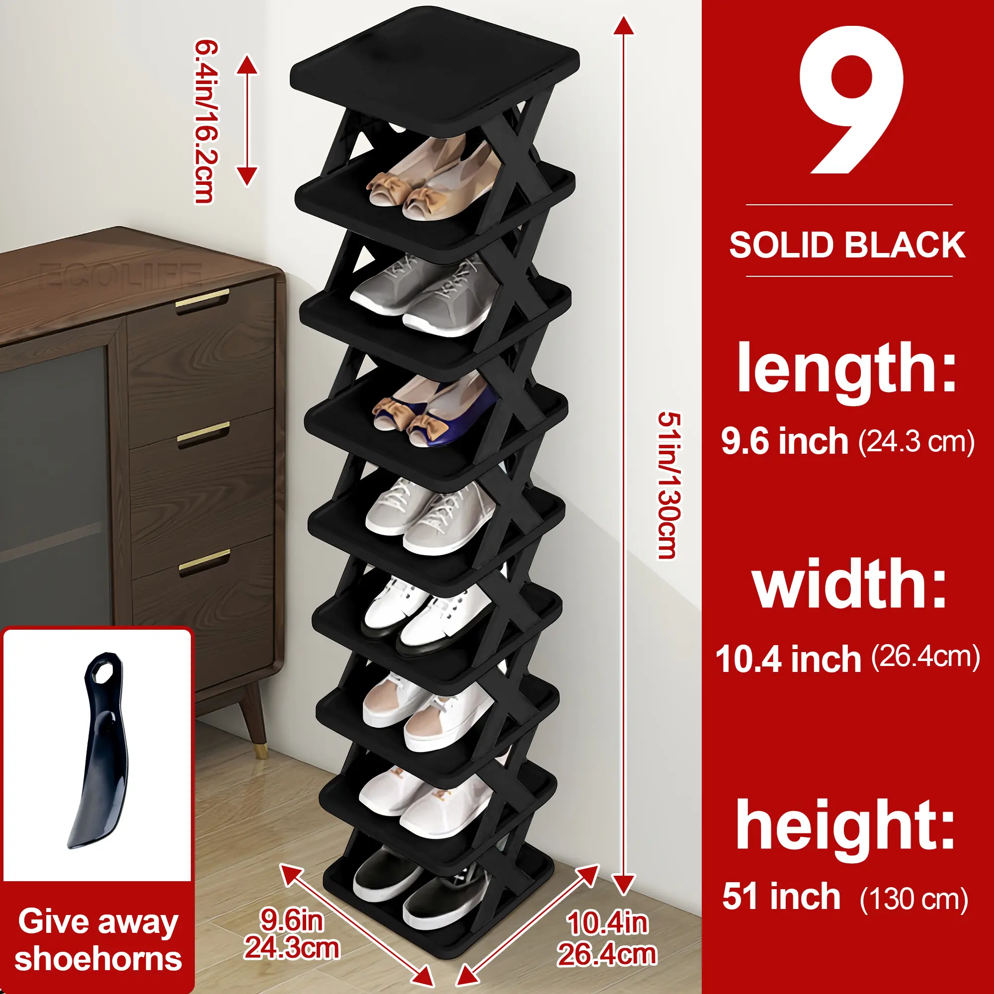 6/9-tier Shoe Rack, Independent Narrow Shoe Rack, Space-saving Folding Shoe Rack, Suitable for Bedrooms, Hallways, Living Rooms, Dormitories, Furniture Shoe Storage Rack, Plastic Stackable Shoe Storage Organizer, Easy to Assemble