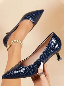 Elegant Navy Blue High Heels 1.96 Inches Premium Faux Leather Texture Comfortable Platform Open Ankle Versatile for Office Banquet Casual Outfits
