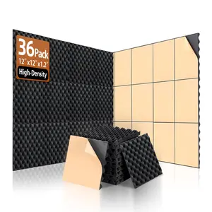 36 Pack Acoustic Foam Panels with Self Adhesive 12" X 12" X 1.2" Sound Proof Foam Panels for Walls High Density Egg-Crate Soundproof Wall Panels for Studio Office Gaming Room