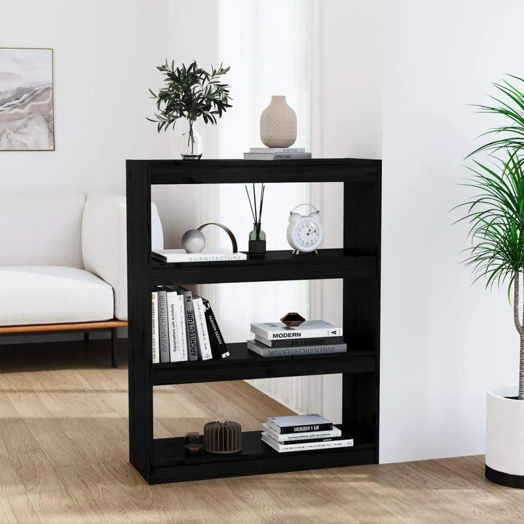 Book Cabinet/Room Divider Black 31.5"x11.8"x40.7" Solid Wood Pine