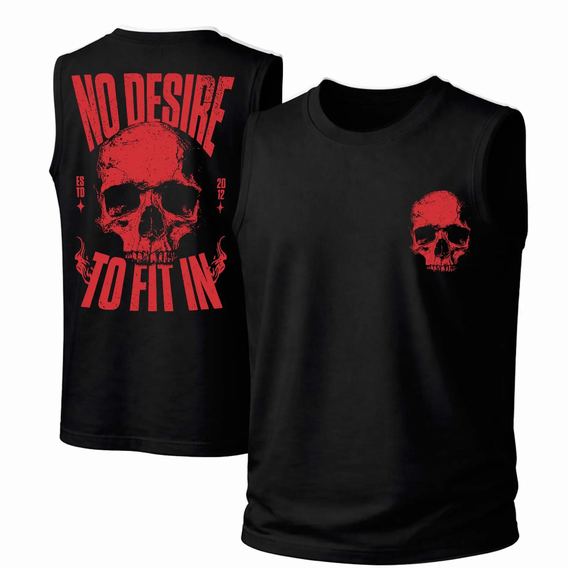 Men's Cotton Sleeveless Tank Top -No Desire To Fit In Skull Printed Style. This Is A Casual Item Suitable For Both Men And Women, Especially Perfect For Spring And Summer; The Cool Print And Classic Crew Neck Cut