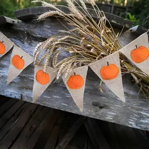 Pumpkin Burlap Banner Garland Bunting Fall Autumn Farm Farmhouse Happy Birthday first 1st birthday boy girl Baby Shower Bridal Shower wedding Thanksgiving Halloween Home Fireplace Mantle wall Decoration sign backdrop