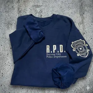 [Sale 47% ] Resident Evil Inspired Double Sided Embroidered Sweatshirt — RE2 Leon Kennedy — Cozy Gamer Gift