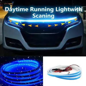 Car LED Hood Light Universal Flexible Scan Light Strip Led Bar Light Car Decoration Atmosphere Light Ambient Atmosphere White Ice Blue