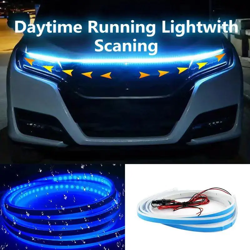 Car LED Hood Light Universal Flexible Scan Light Strip Led Bar Light Car Decoration Atmosphere Light Ambient Atmosphere Car Ambient Lighting White Ice Blue Led Car Lights Led For Car