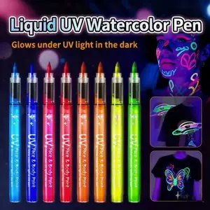 8 Color Glow-In-The-Dark Body Art Kit, Flashing Liquid Eyeliner Pen, Neon Fluorescent Makeup Stick, Liquid UV Watercolor Pen, Perfect for Birthday, Music Fest, Mask Party