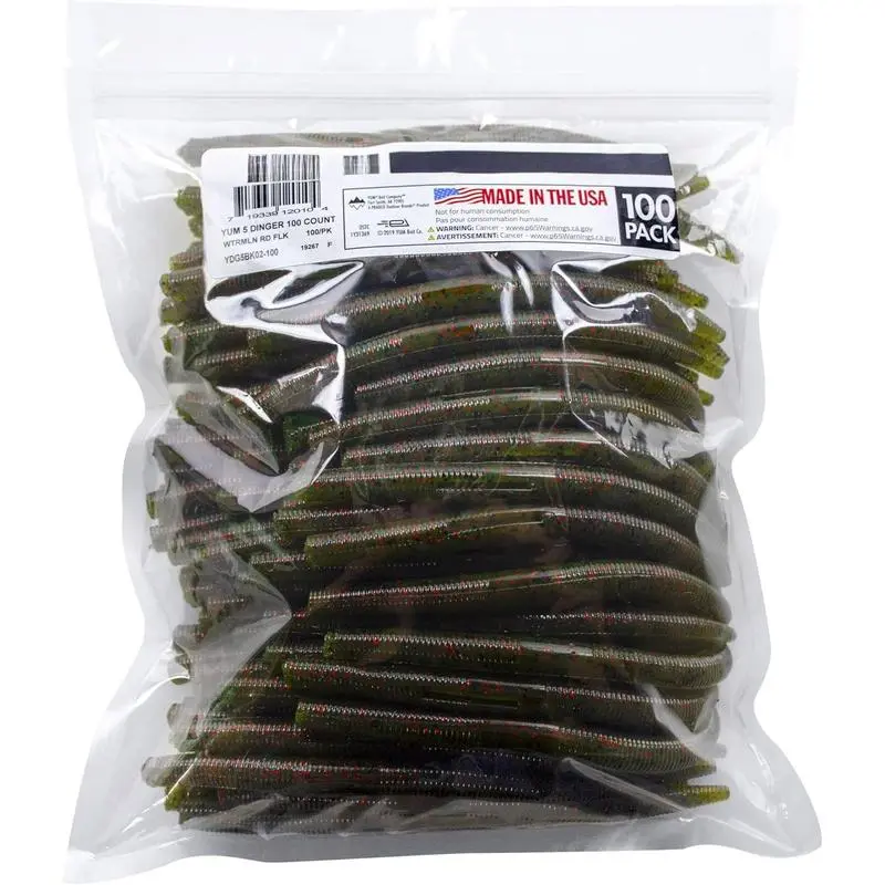 Artificial Fishing Lures, 5-Inch Classic Worm Soft Plastic Baits for Bass Fishing, Ideal for Texas & Carolina Rigs, Attractant Impregnated, 100 Count, Artificial Fishing Lure