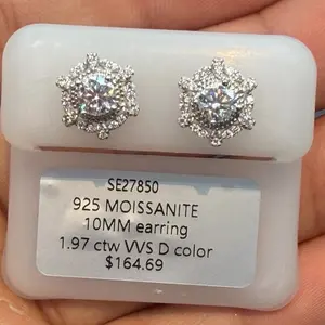 925 Moissanite Earring 10MM 1.97 ctw VVS D Color Studs