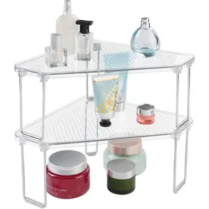 Plasticsteel corner stackable rack storage organizer shelf for bathroom vanity countertop sink cabinet holds makeup shower accessories ligne collection 2 pack clear