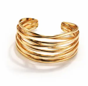 Chunky Gold Plated Cuff Bracelet Fashion Alloy Round Chain Charms Cuff Bracelet For Women
