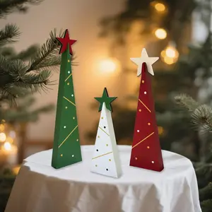 Wooden Christmas Trees Tabletop Decoration Set 3 count Freestanding Rustic Holiday Centerpieces for Tiered Tray Xmas  Decor ( 01)