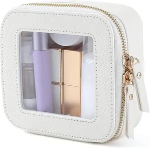 Clear Makeup Bag Travel Cosmetic Case Transparent Toiletry Bag with Zipper, Portable Make Up Organizer Traveling Compact Car Bag for Essentials（White）