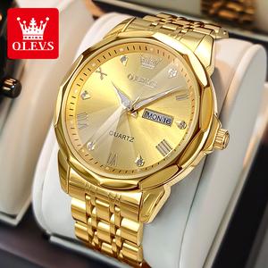 OLEVS Watch for Men Diamond Business Dress Analog Quartz Stainless Steel Waterproof Luminous Date Two Tone Luxury Casual Wrist Watch Blue