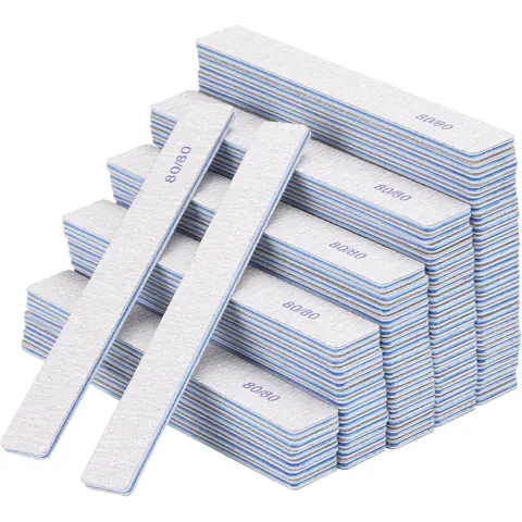 50pcs Top Quality Double-Sided Strong Rectangle Emery Boards - 80/80, 100/100, 100/180 Grit, Time-Saving Professional Nail Art Tools for Adults, Nail Tech Supplies for Home & Salon, Adhesive Tape Included