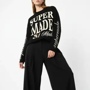 Retro Letter Print Waffle Simplicity Long-Sleeved T-Shirt Casual Graphic