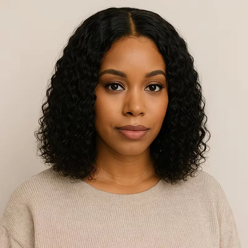 16-Inch Deep Wave No-Glue Lace Wig | Pre-Trimmed Hairline for Safer And More Comfortable Wear, No Glue Required, Suitable for Parties, Balls, And Daily Use