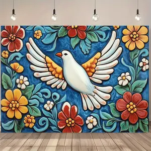 1pc Mexican Talavera Tile Backdrop Colorful Floral Patterns with Flying Dove Design Perfect for Home Decor Party Events and Modern Studio Photo Props