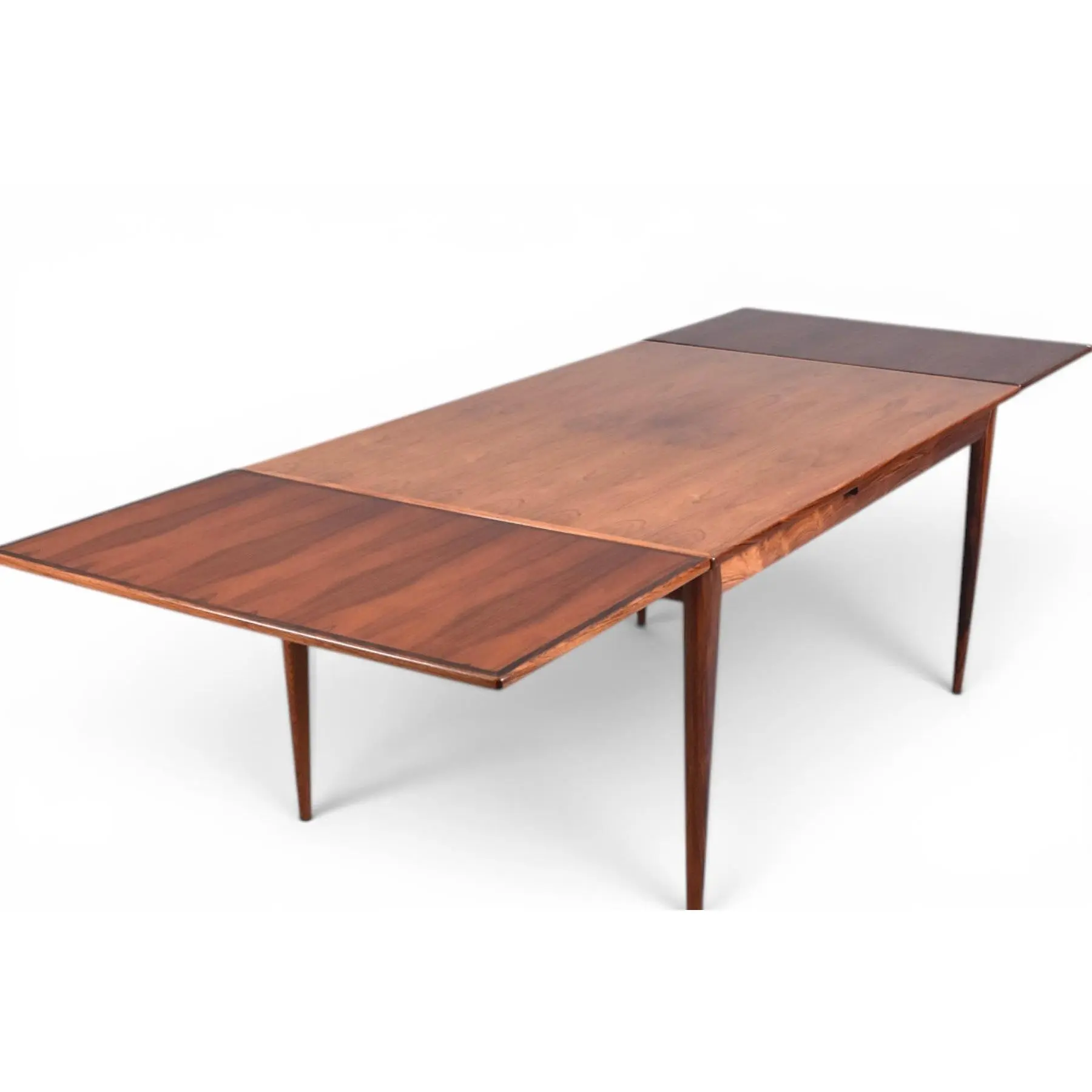 1960S NIELS OTTO MØLLER ROSEWOOD DINING TABLE WITH TWO EXTENSION LEAVES FOR JL MØLLER